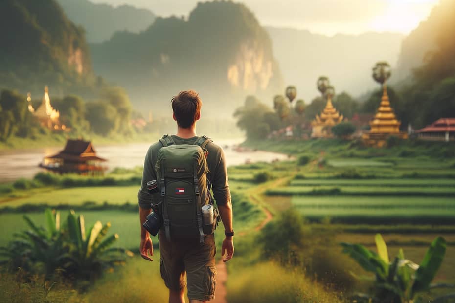 Backpacker with green backpack